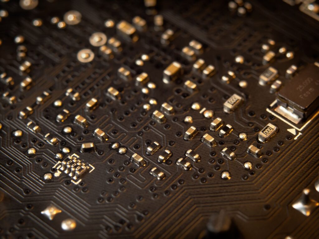Detailed view of a circuit board showing various electronic components and traces.